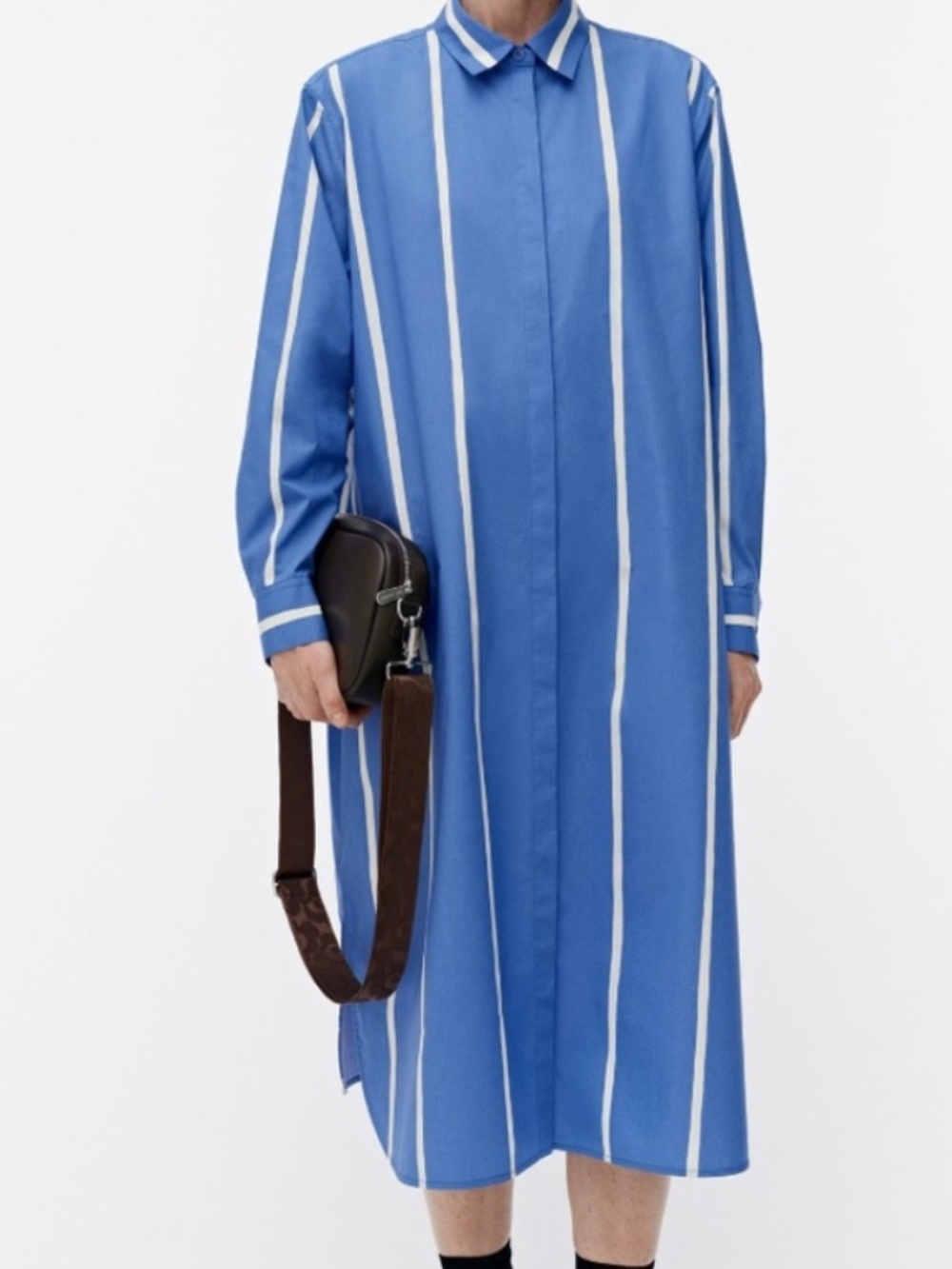 Marimekko Runoelma Puhveli Dress Stripe Midi Cotton Poplin Shirtdress Pockets